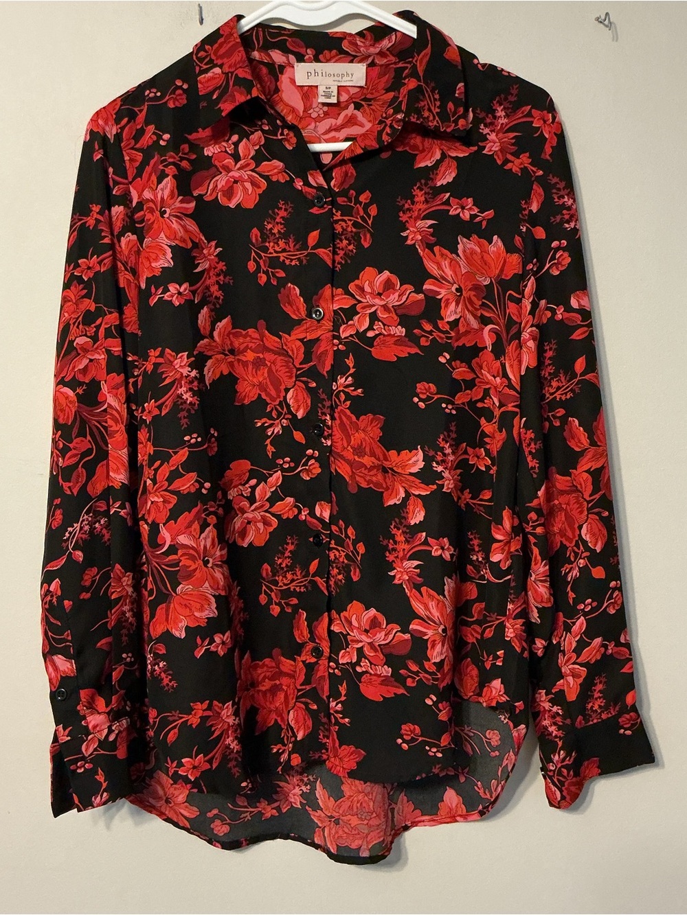 Philosophy Black and Red Floral Button Down Shirt